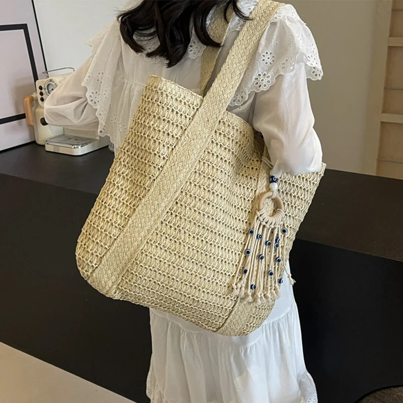 DRESS like US™ Marisol Woven Straw Tote – Elegant Top-Handle Shoulder Bag