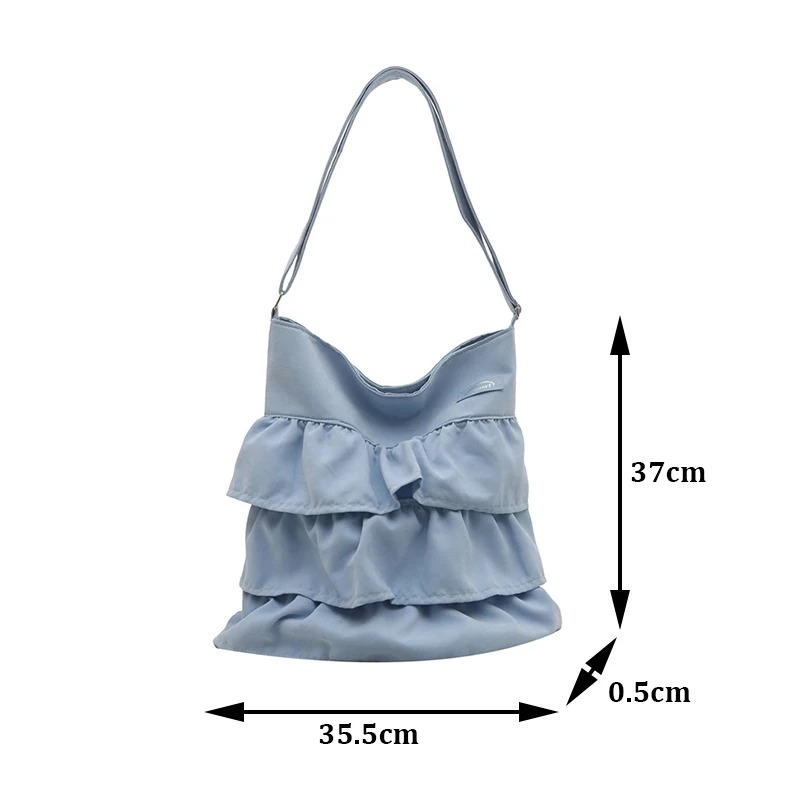 DRESS like US™ Amelie Ruffle Canvas Tote –  Large-Capacity Shoulder Bag