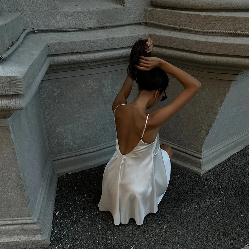 DRESS like US™ SilkMuse Lace Satin Dress with White Spaghetti Strap