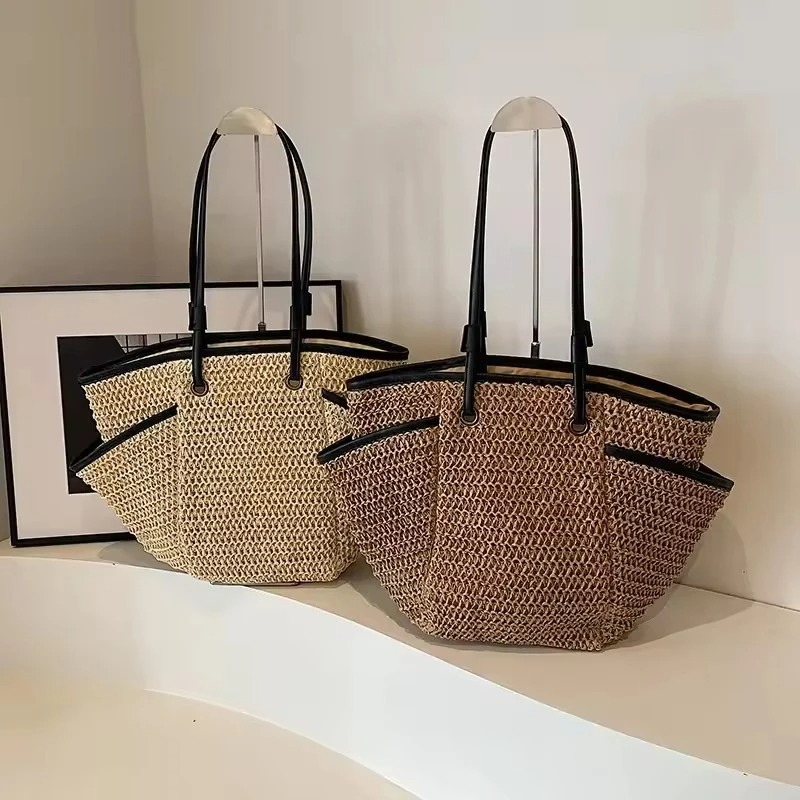 DRESS like US™ Solora Braided Straw Tote – Large Capacity Zipper Shoulder Bag