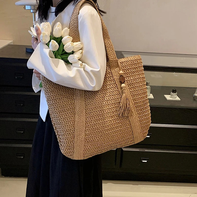 DRESS like US™ Marbella Straw Tote – Luxury Boho Shoulder Bag