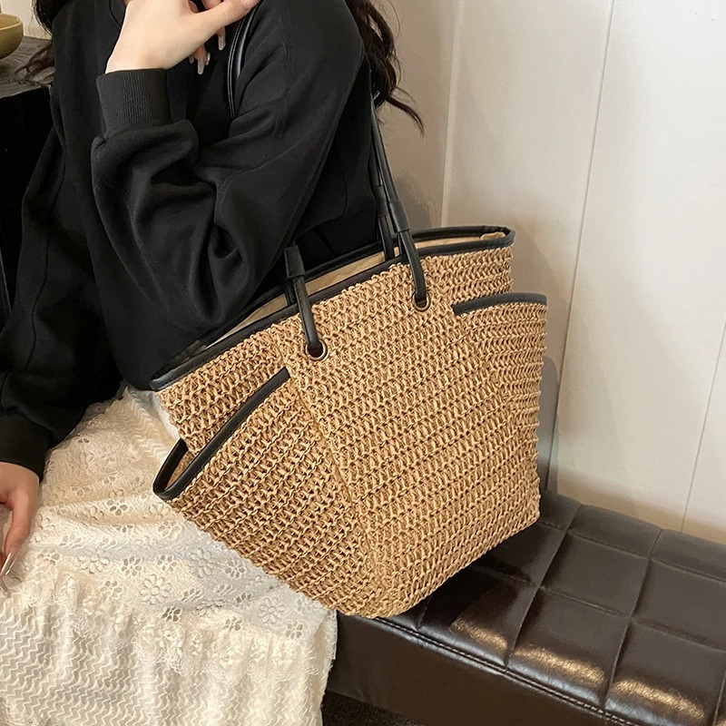 DRESS like US™ Solora Braided Straw Tote – Large Capacity Zipper Shoulder Bag
