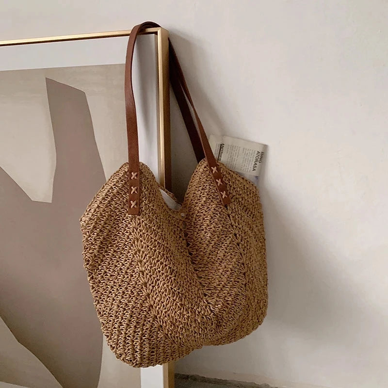 DRESS like US™ Solana Straw Tote – Handmade Large Rattan Shoulder Bag