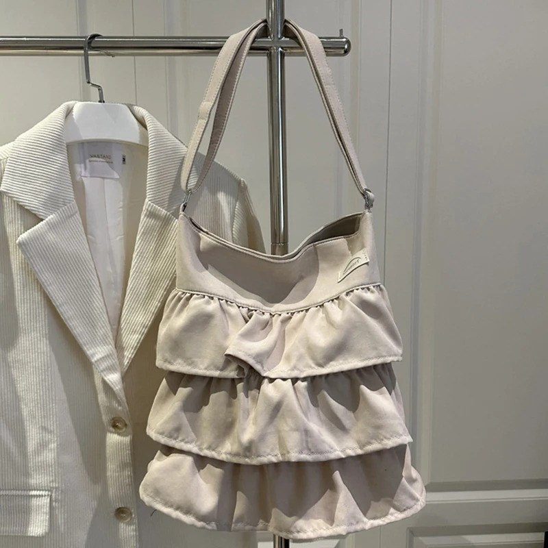 DRESS like US™ Amelie Ruffle Canvas Tote –  Large-Capacity Shoulder Bag