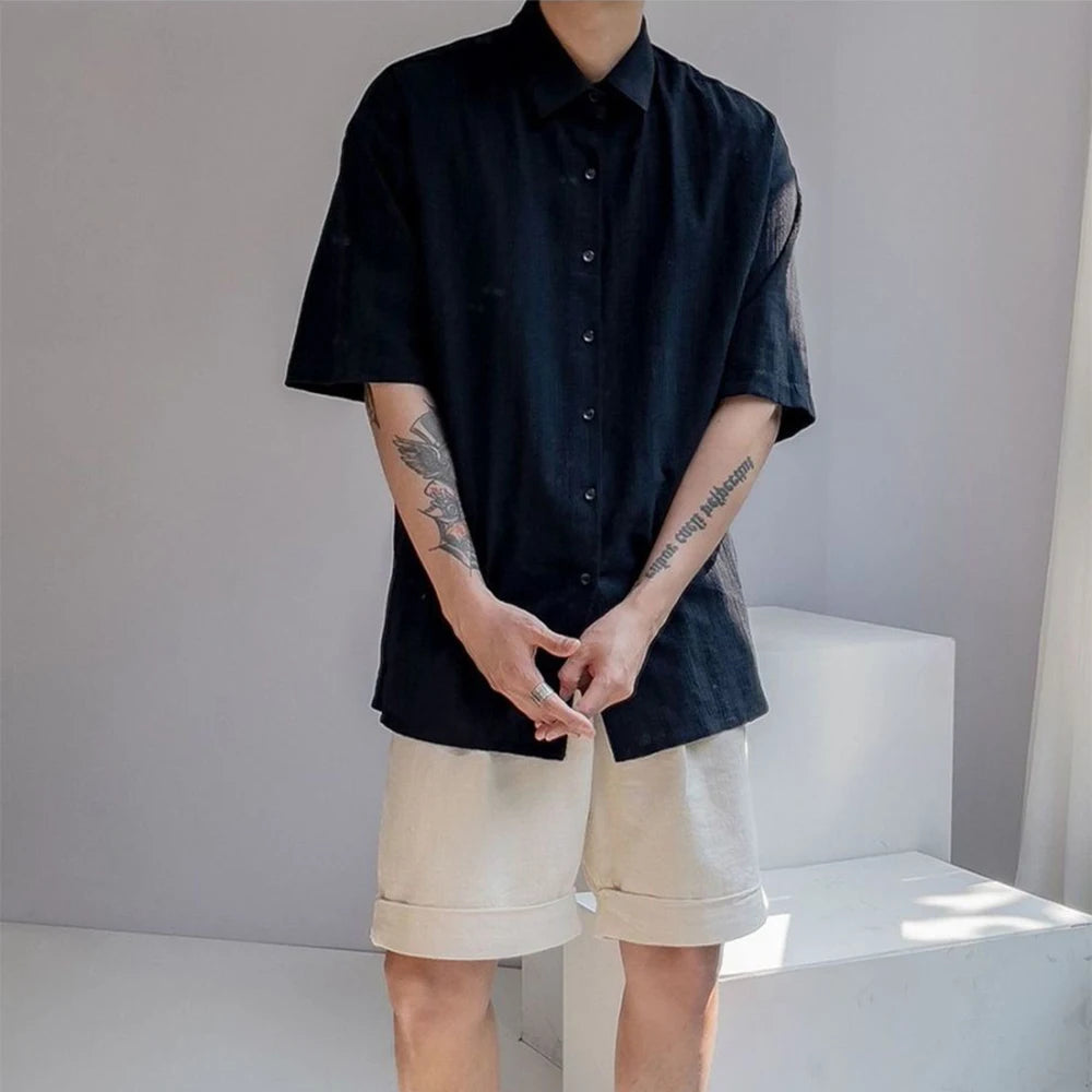 DRESS like US™ SeoulEase Jacquard Shirt – Korean-Inspired Summer Casual Top for Men