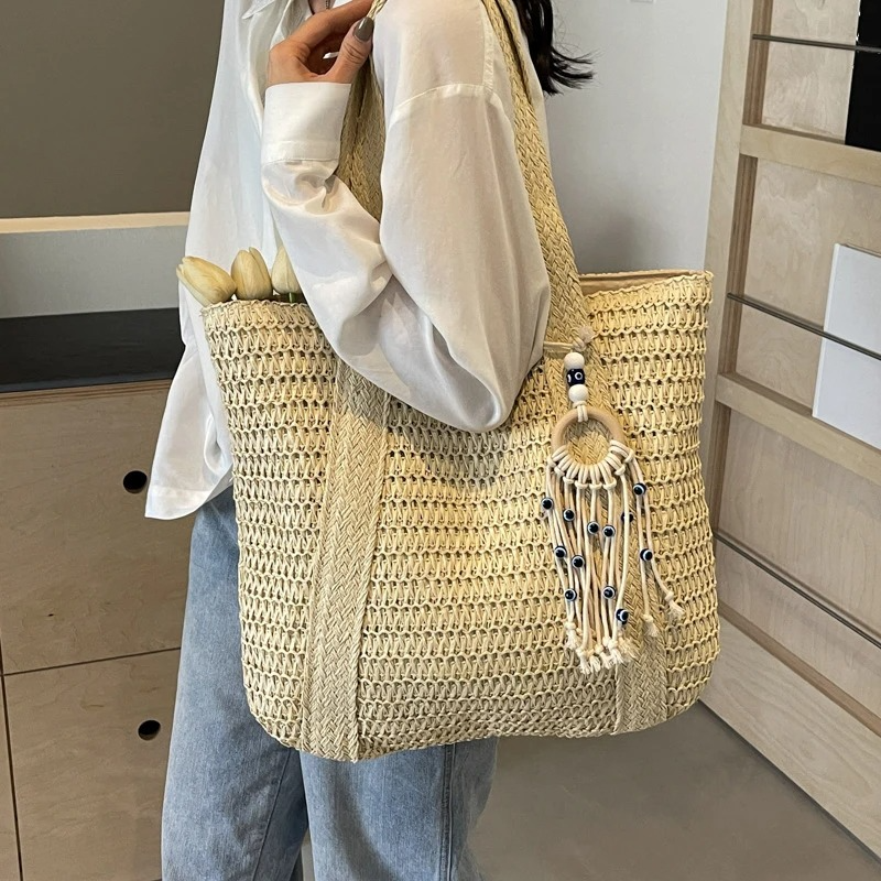 DRESS like US™ Marisol Woven Straw Tote – Elegant Top-Handle Shoulder Bag