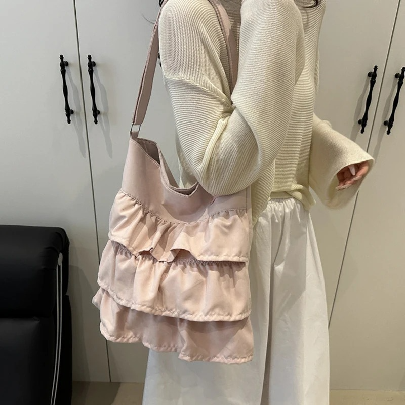 DRESS like US™ Amelie Ruffle Canvas Tote –  Large-Capacity Shoulder Bag