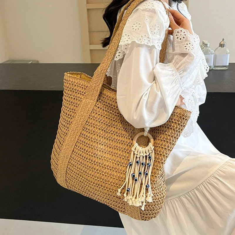 DRESS like US™ Marisol Woven Straw Tote – Elegant Top-Handle Shoulder Bag