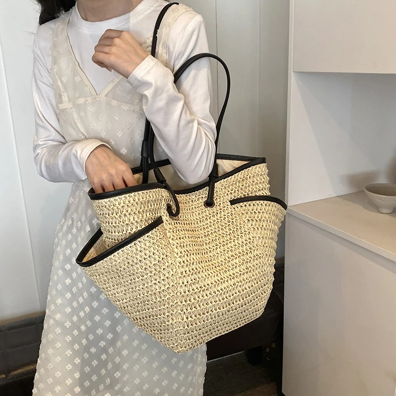 DRESS like US™ Solora Braided Straw Tote – Large Capacity Zipper Shoulder Bag