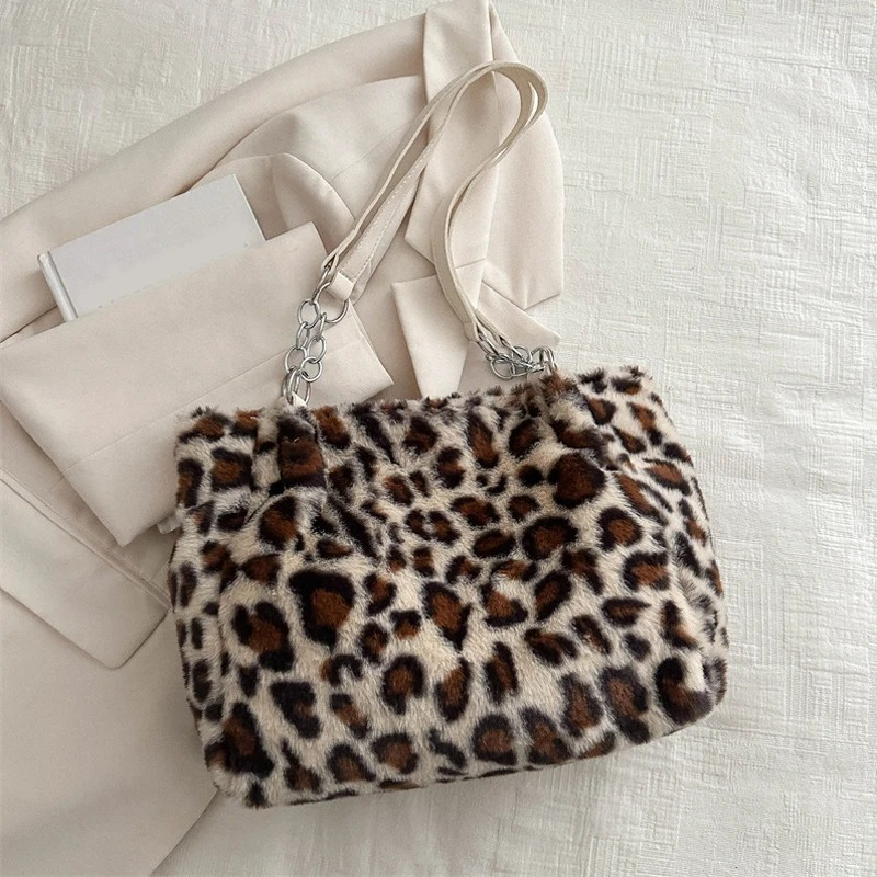 DRESS like US™ Luna Leopard Plush Tote – Faux Fur Winter Crossbody Bag