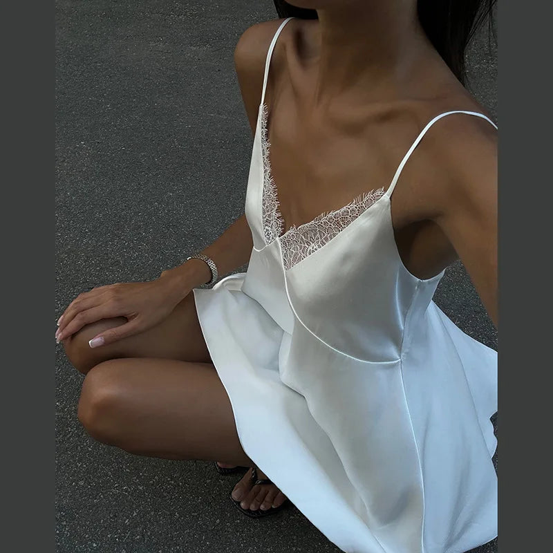 DRESS like US™ SilkMuse Lace Satin Dress with White Spaghetti Strap