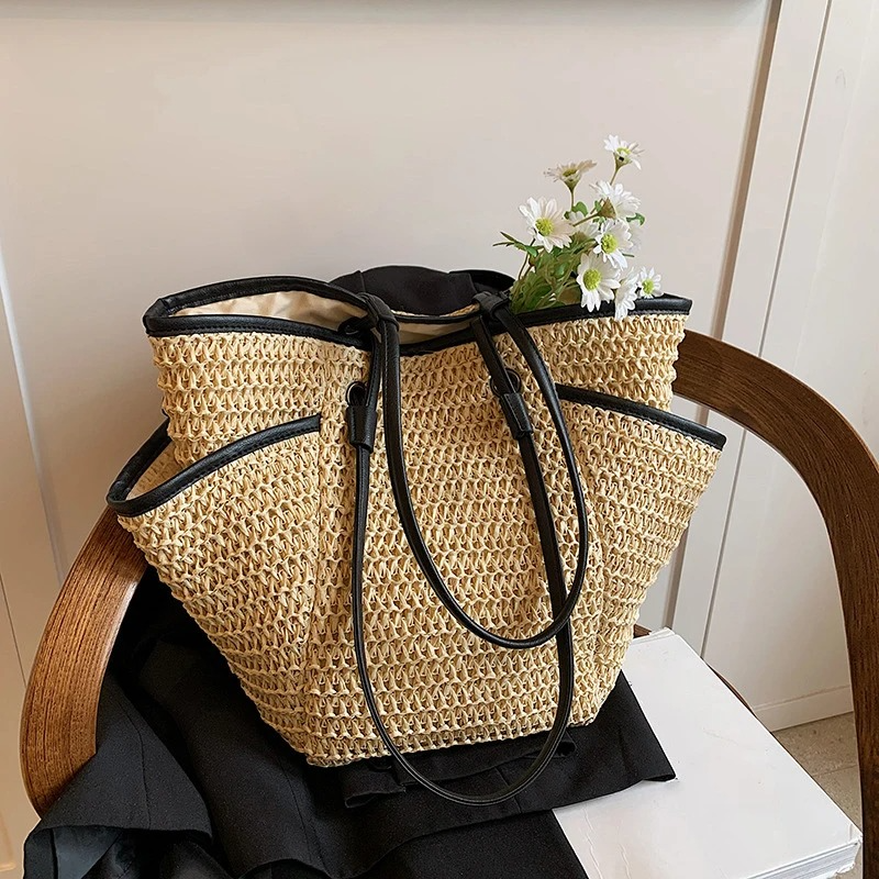 DRESS like US™ Solora Braided Straw Tote – Large Capacity Zipper Shoulder Bag