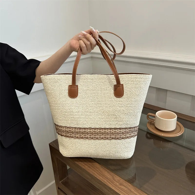 DRESS like US™ Bella Straw Beach Tote – Large Woven Shoulder Bag