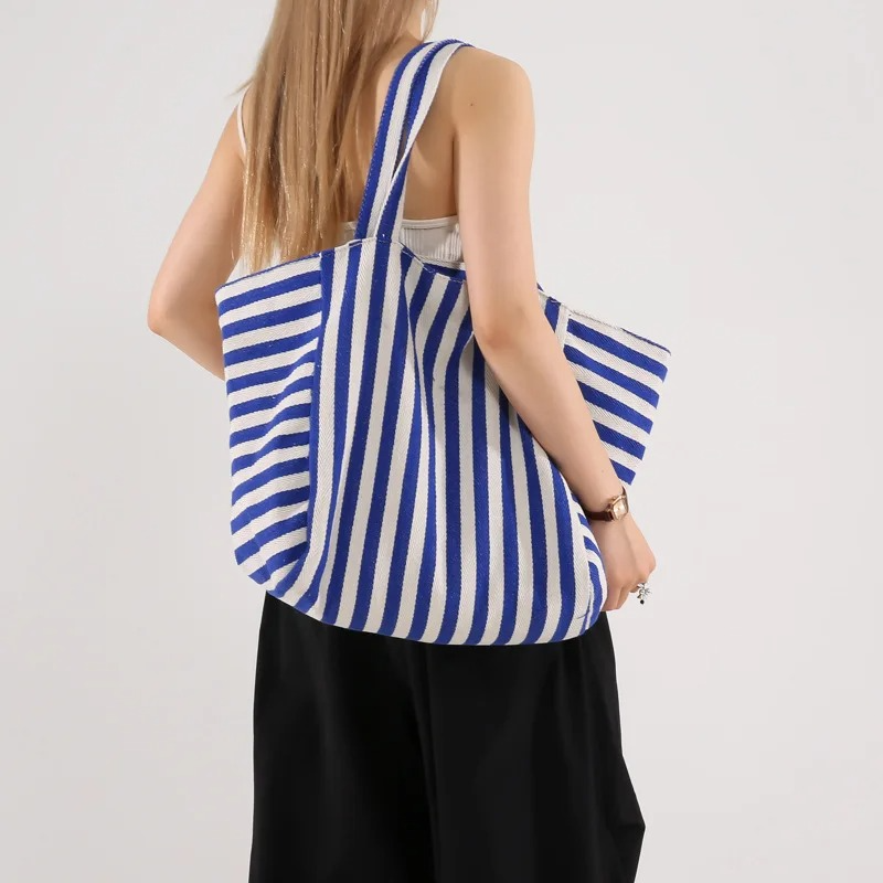 DRESS like US ™ Linera Striped Tote – Stylish Canvas Shoulder & Crossbody Bag