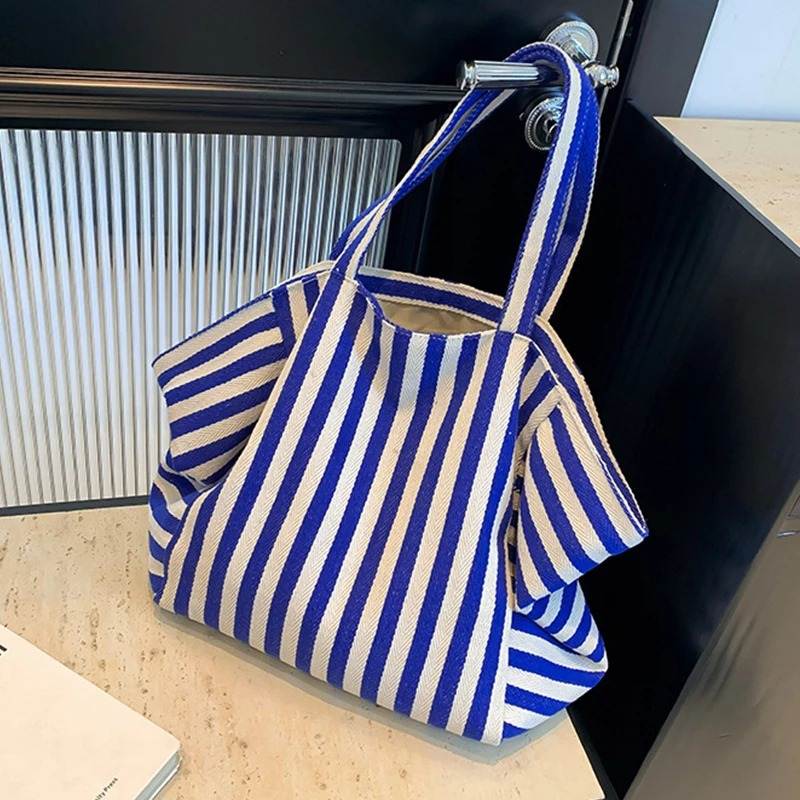 DRESS like US ™ Linera Striped Tote – Stylish Canvas Shoulder & Crossbody Bag
