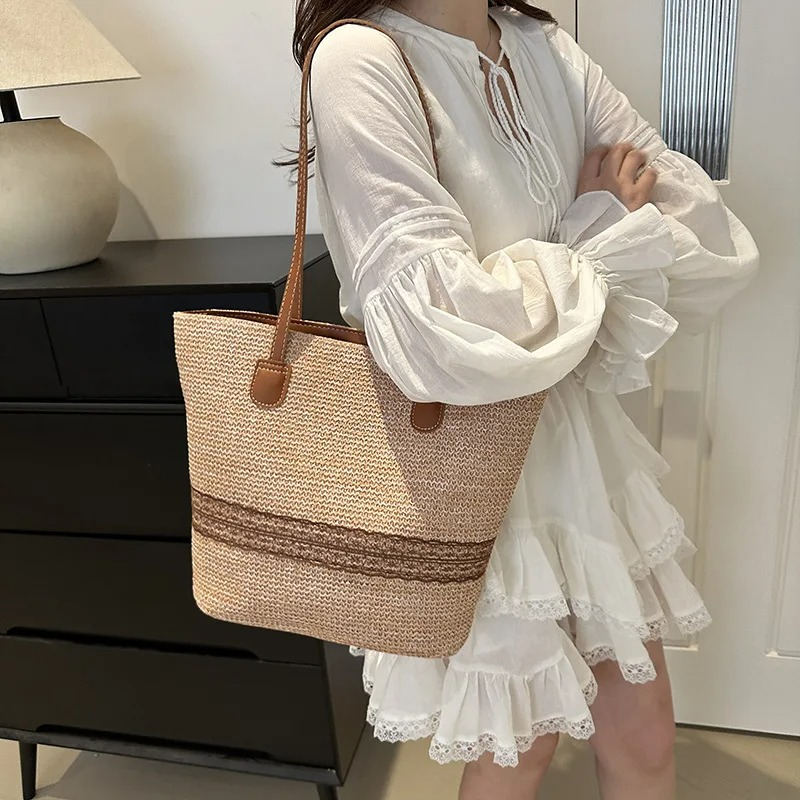 DRESS like US™ Bella Straw Beach Tote – Large Woven Shoulder Bag