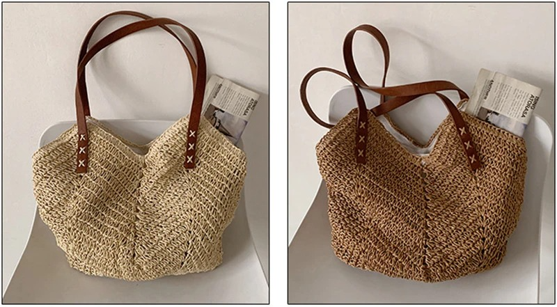 DRESS like US™ Solana Straw Tote – Handmade Large Rattan Shoulder Bag