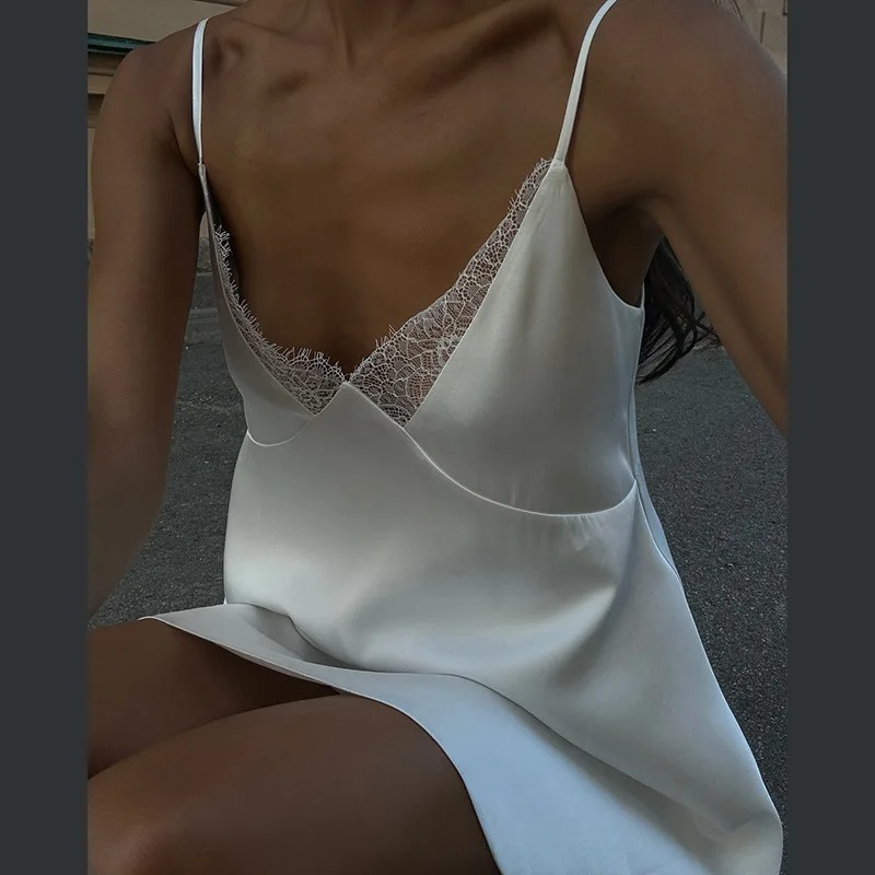 DRESS like US™ SilkMuse Lace Satin Dress with White Spaghetti Strap