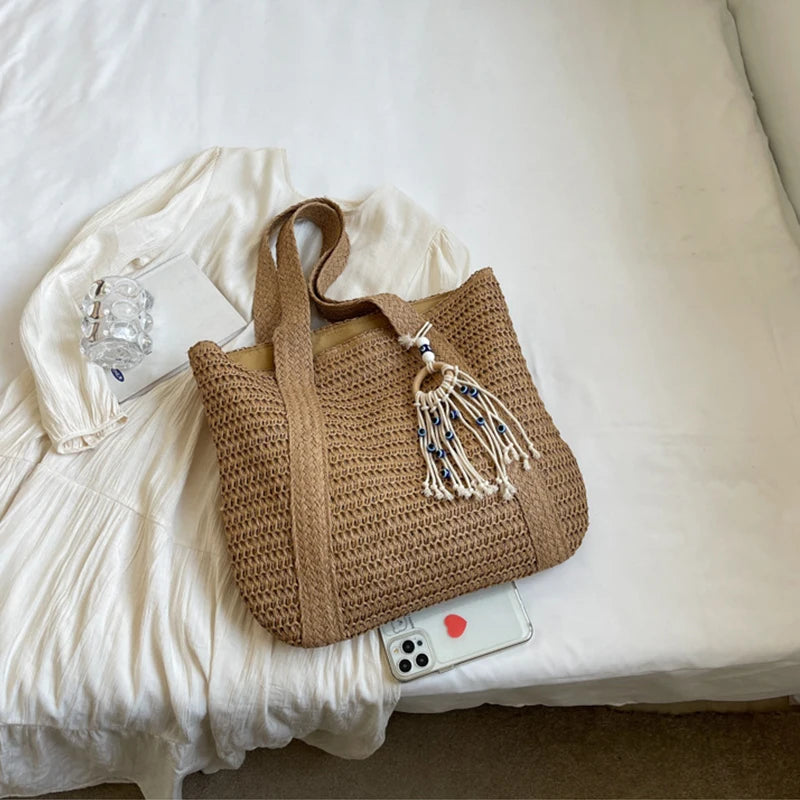 DRESS like US™ Marisol Woven Straw Tote – Elegant Top-Handle Shoulder Bag