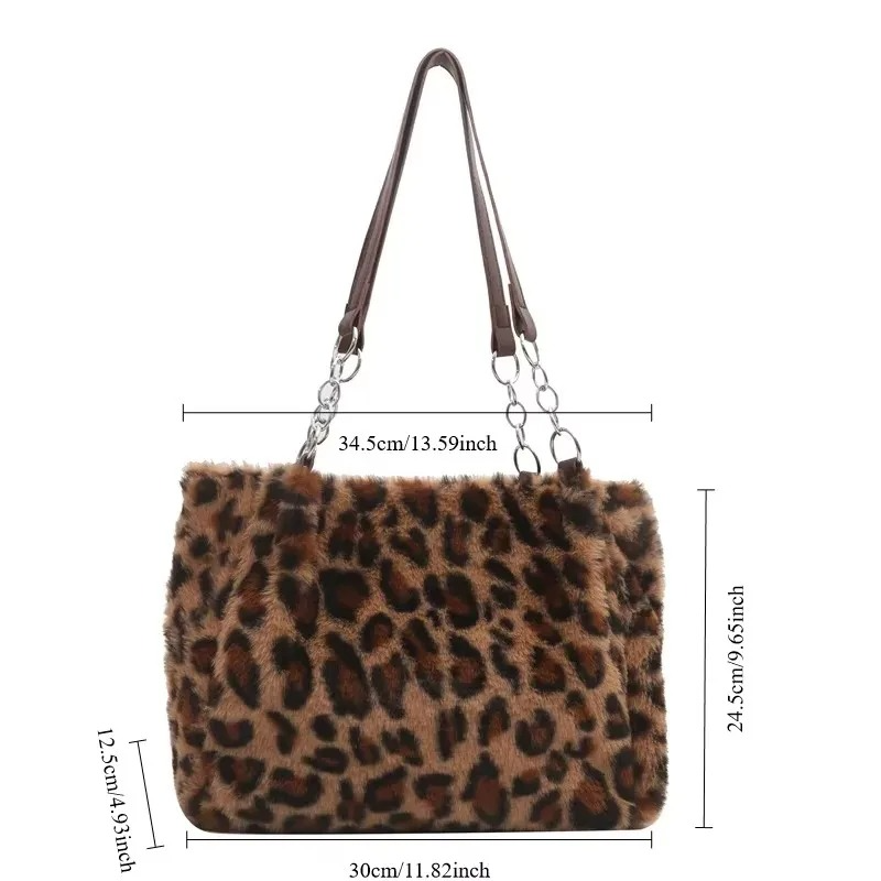 DRESS like US™ Luna Leopard Plush Tote – Faux Fur Winter Crossbody Bag
