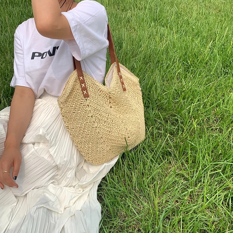 DRESS like US™ Solana Straw Tote – Handmade Large Rattan Shoulder Bag