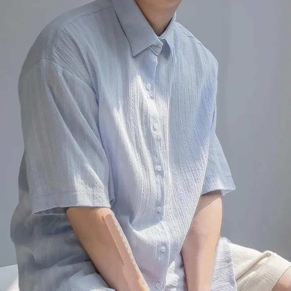 DRESS like US™ SeoulEase Jacquard Shirt – Korean-Inspired Summer Casual Top for Men