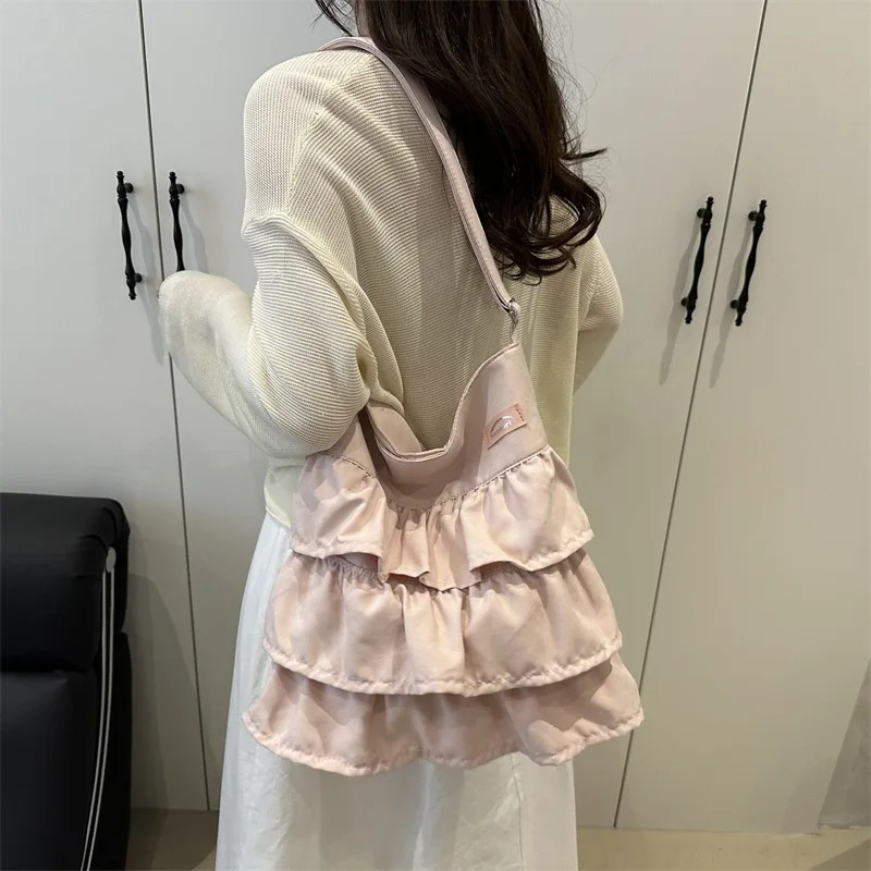 DRESS like US™ Amelie Ruffle Canvas Tote –  Large-Capacity Shoulder Bag