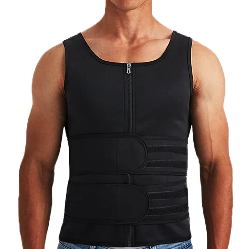 DRESS like US™ CoreBurn Sauna Vest – Men’s Double Belt Waist Trainer Shapewear