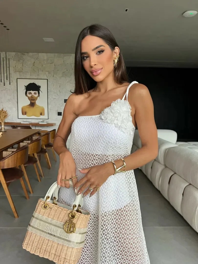 FloraGlam™ One-Shoulder 3D Flower Maxi