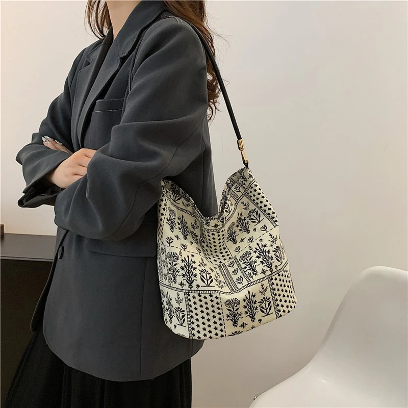 DRESS like US™ Sienna Cotton Bucket Bag – Floral Boho Shoulder Tote