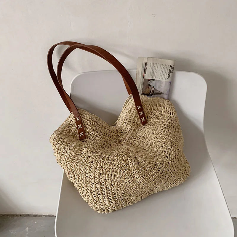 DRESS like US™ Solana Straw Tote – Handmade Large Rattan Shoulder Bag