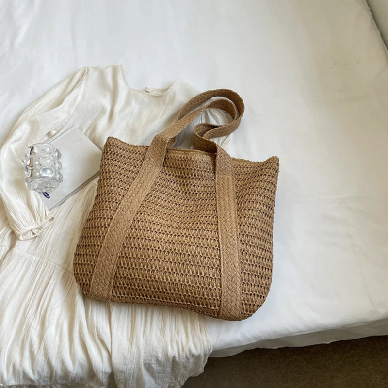 DRESS like US™ Marisol Woven Straw Tote – Elegant Top-Handle Shoulder Bag