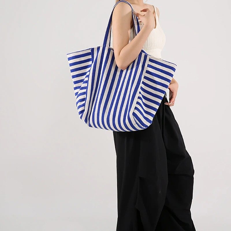 DRESS like US ™ Linera Striped Tote – Stylish Canvas Shoulder & Crossbody Bag