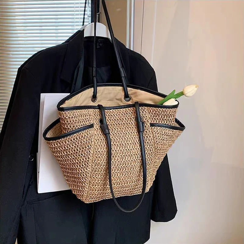 DRESS like US™ Solora Braided Straw Tote – Large Capacity Zipper Shoulder Bag