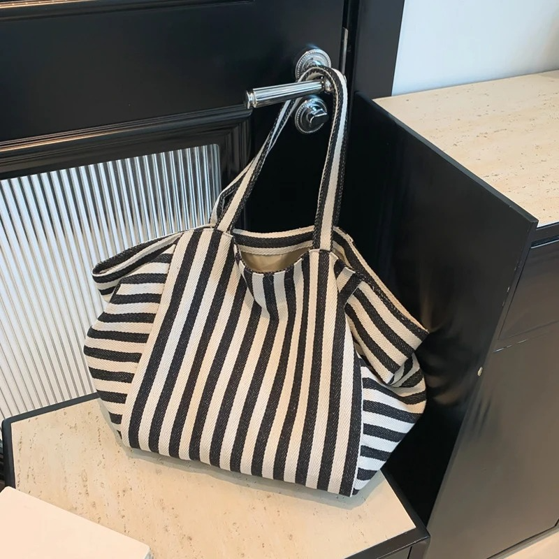 DRESS like US ™ Linera Striped Tote – Stylish Canvas Shoulder & Crossbody Bag