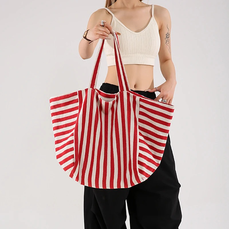 DRESS like US ™ Linera Striped Tote – Stylish Canvas Shoulder & Crossbody Bag