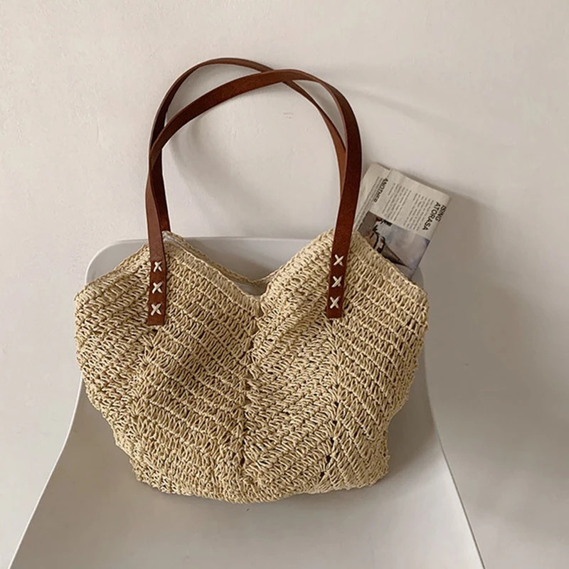 DRESS like US™ Solana Straw Tote – Handmade Large Rattan Shoulder Bag