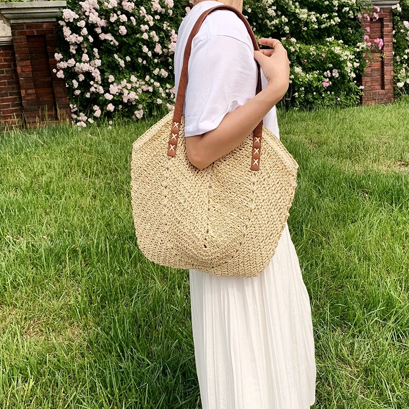 DRESS like US™ Solana Straw Tote – Handmade Large Rattan Shoulder Bag