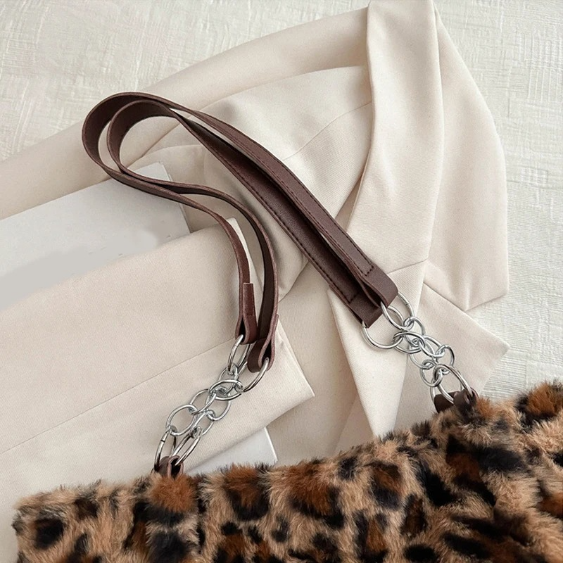 DRESS like US™ Luna Leopard Plush Tote – Faux Fur Winter Crossbody Bag