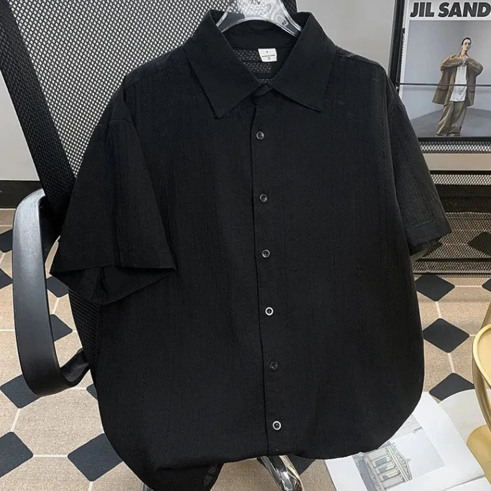 DRESS like US™ SeoulEase Jacquard Shirt – Korean-Inspired Summer Casual Top for Men