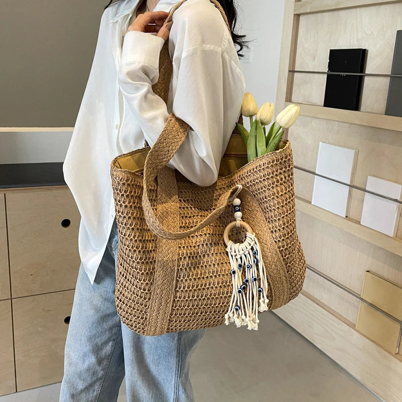 DRESS like US™ Marisol Woven Straw Tote – Elegant Top-Handle Shoulder Bag