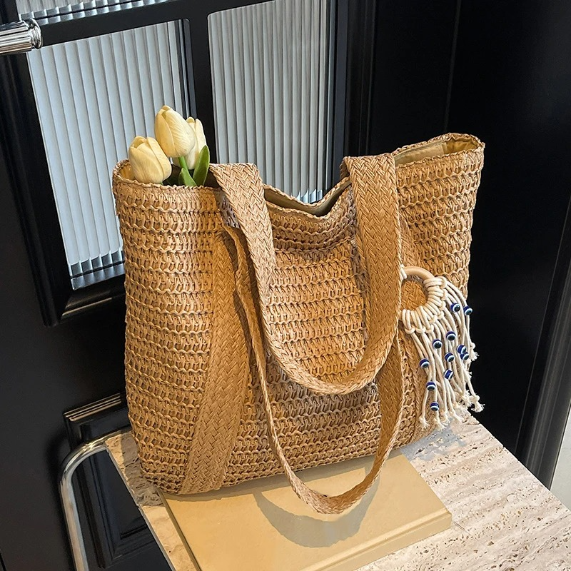 DRESS like US™ Marisol Woven Straw Tote – Elegant Top-Handle Shoulder Bag