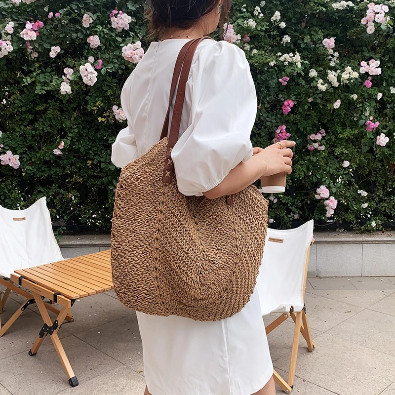 DRESS like US™ Solana Straw Tote – Handmade Large Rattan Shoulder Bag