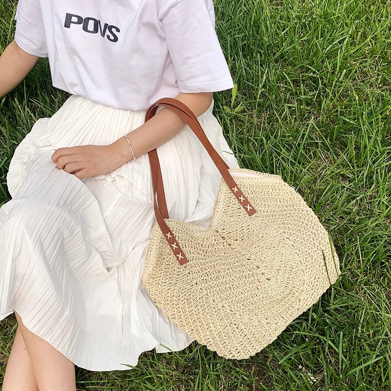 DRESS like US™ Solana Straw Tote – Handmade Large Rattan Shoulder Bag