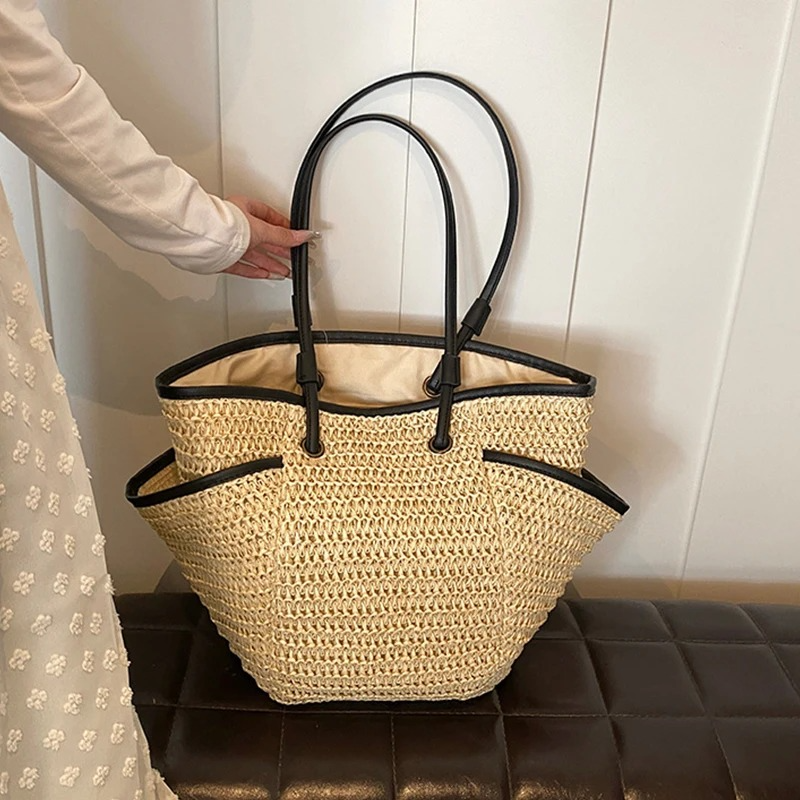 DRESS like US™ Solora Braided Straw Tote – Large Capacity Zipper Shoulder Bag