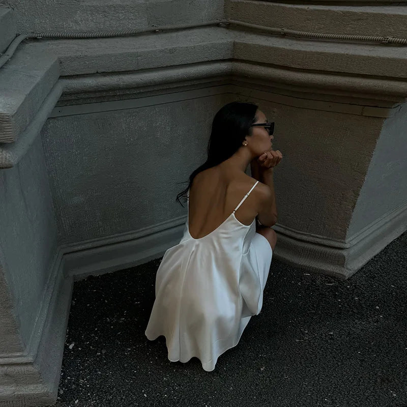 DRESS like US™ SilkMuse Lace Satin Dress with White Spaghetti Strap