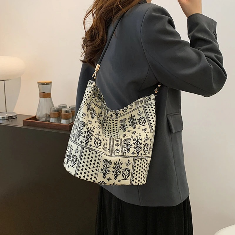 DRESS like US™ Sienna Cotton Bucket Bag – Floral Boho Shoulder Tote