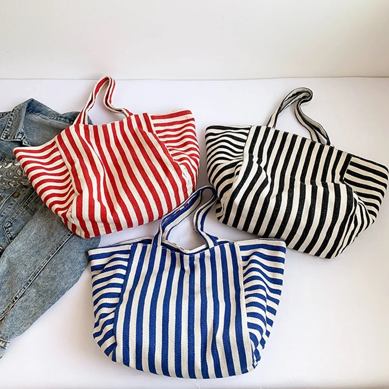 DRESS like US ™ Linera Striped Tote – Stylish Canvas Shoulder & Crossbody Bag