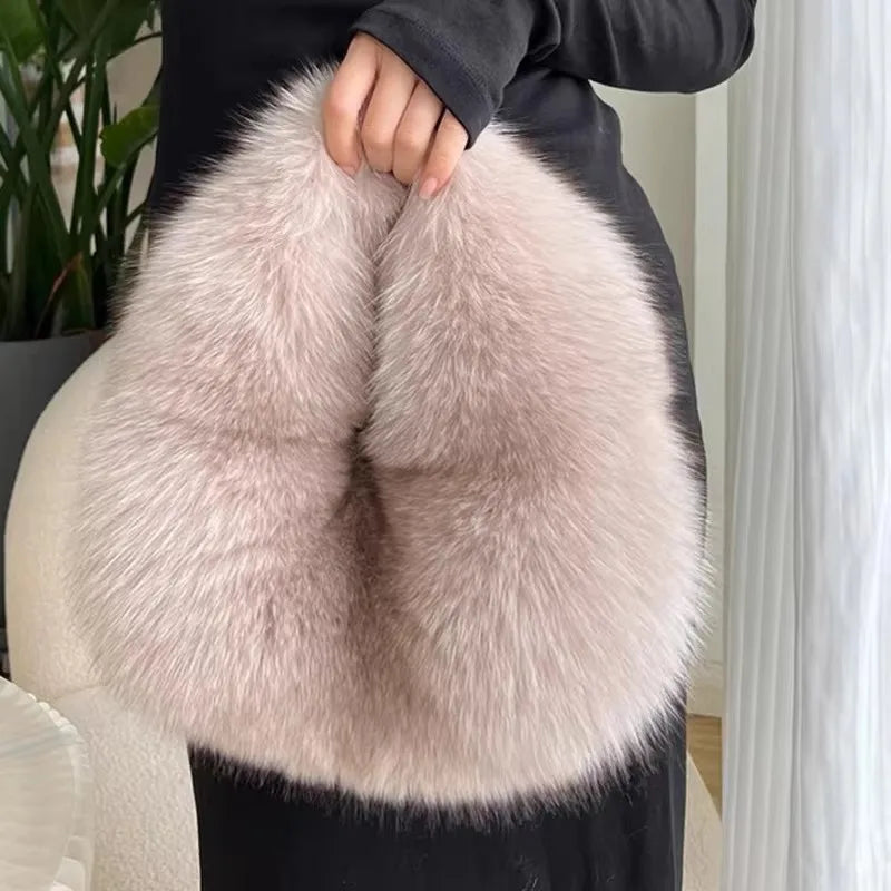 DRESS like US™ Aurora Faux Fur Tote – Plush Half Moon Hobo Bag