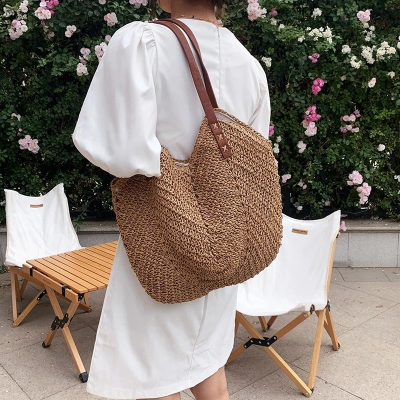 DRESS like US™ Solana Straw Tote – Handmade Large Rattan Shoulder Bag